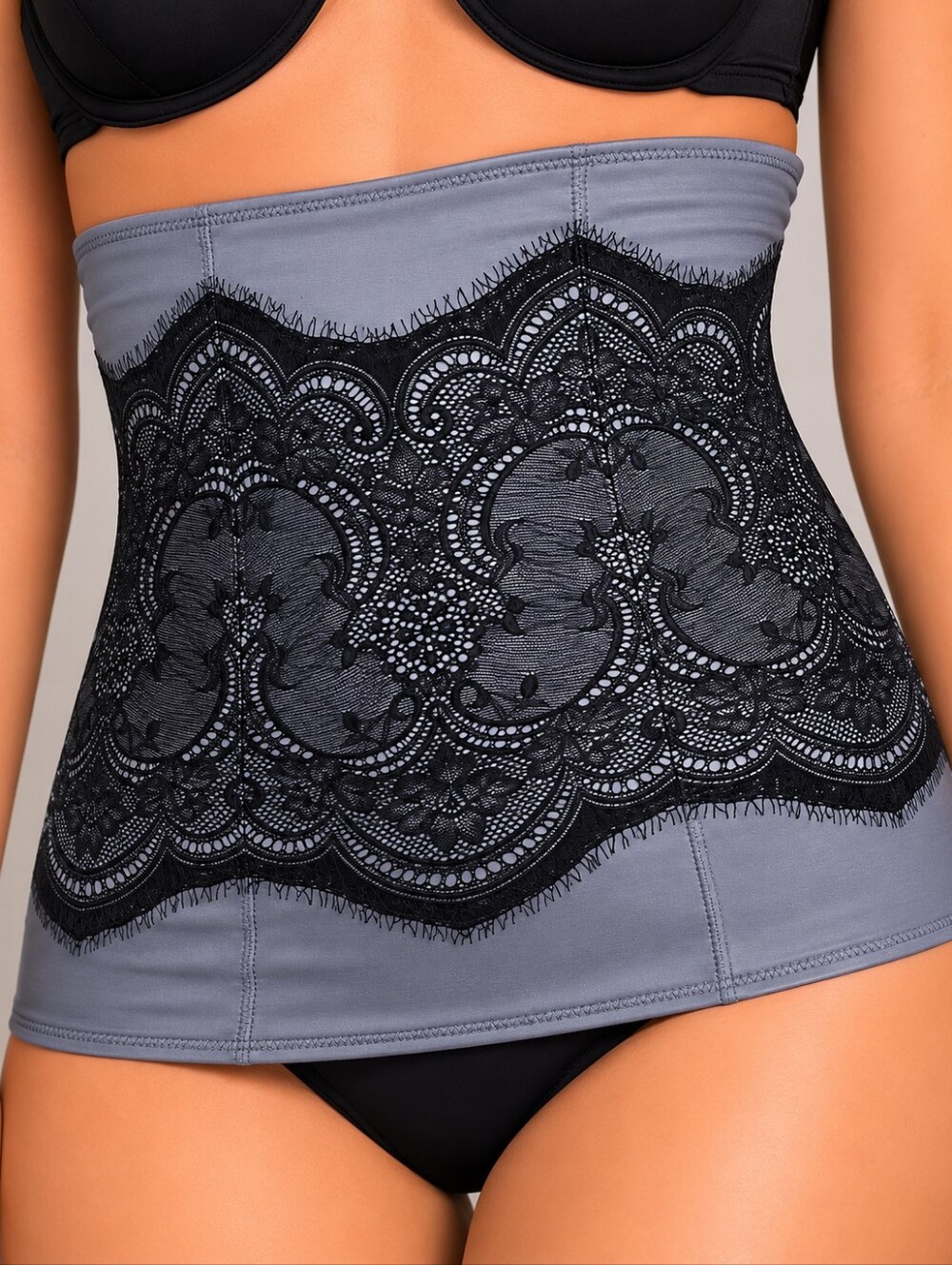 Maidenform Flexees Waist Nipper Shapewear Grey Black Lace Womens Size Large Y2K